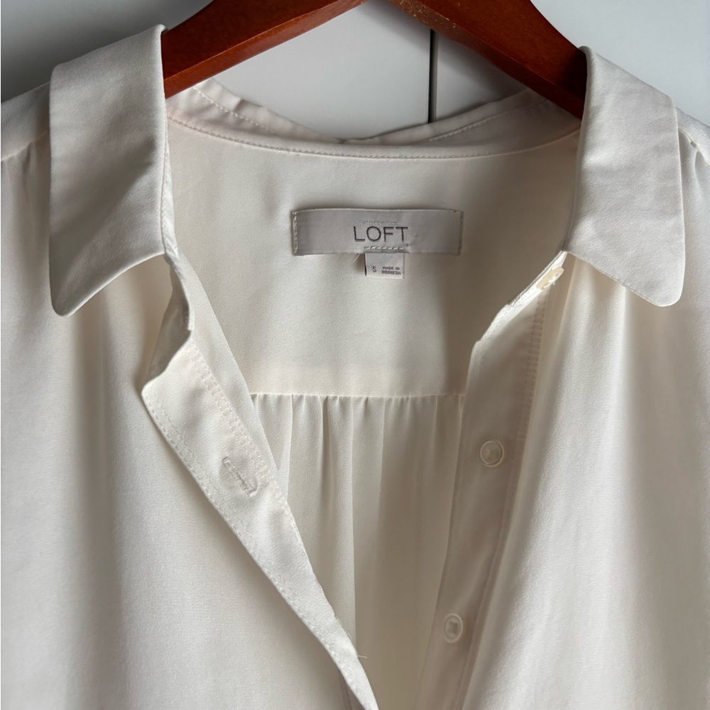 Loft Elegant White Women's Top Long Sleeve Blouse